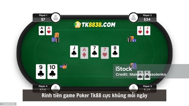 Rinh tiền game Poker Tk88 cực khủng mỗi ngày
