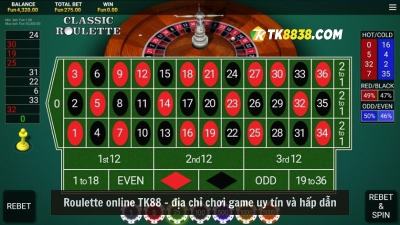 Roulette online TK88 - địa chỉ chơi game uy tín và hấp dẫn